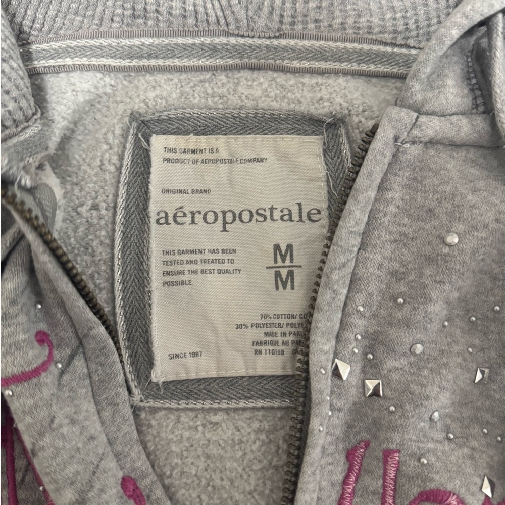 Aeropostale Women's Gray Zip-Up Hoodie with Pink Accents - Picture 3 of 4